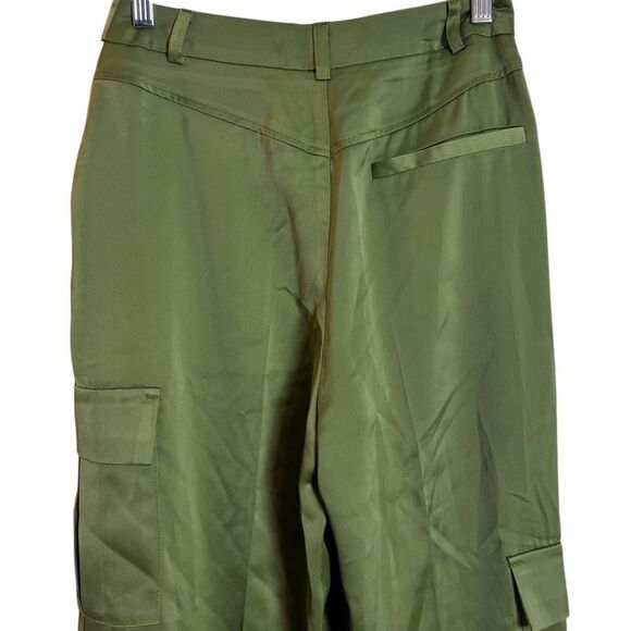 NEW Topshop satin cargo wide leg pants in khaki army olive green size 2 NWT - Picture 7 of 16